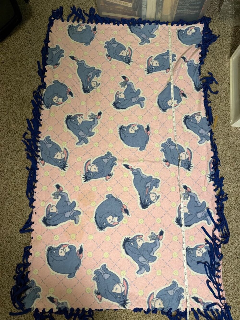 Eeyore Fleece Blanket With Knotted Fringe - 54" x 33" - Pink & Blue
